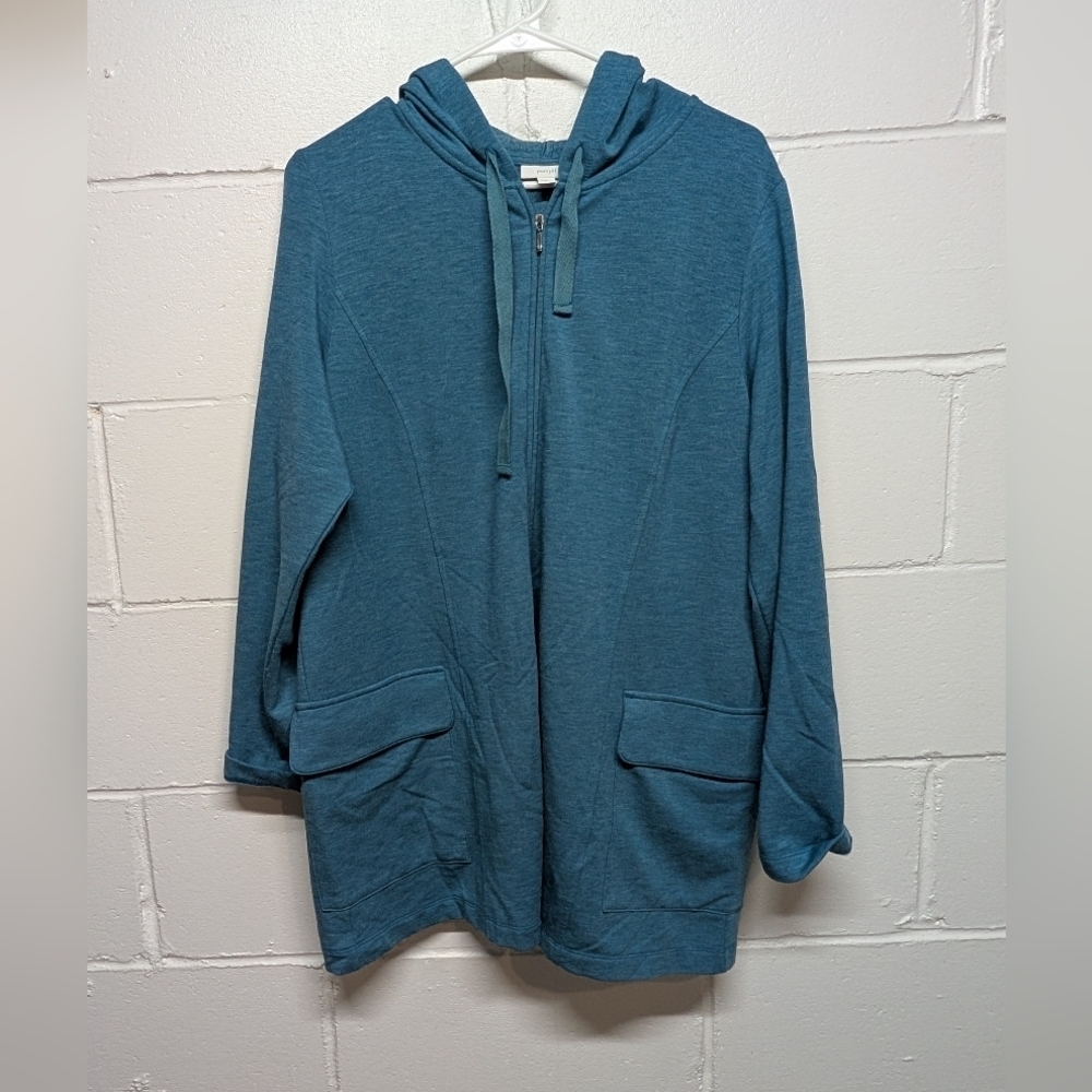 Pure J. Jill Teal Hooded Full Zip Fleece Lined Jacket Women's Large